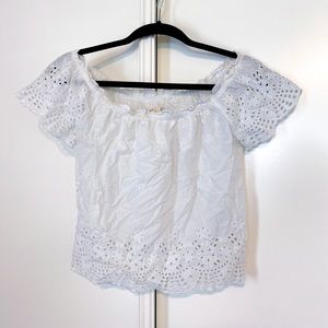 white embroidered off the shoulder top
